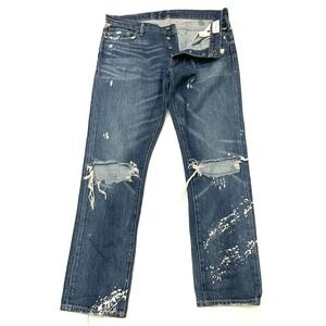 Ralph Lauren Denim & Supply Distressed Painted Button Fly Jeans 34x30 Slim Fit